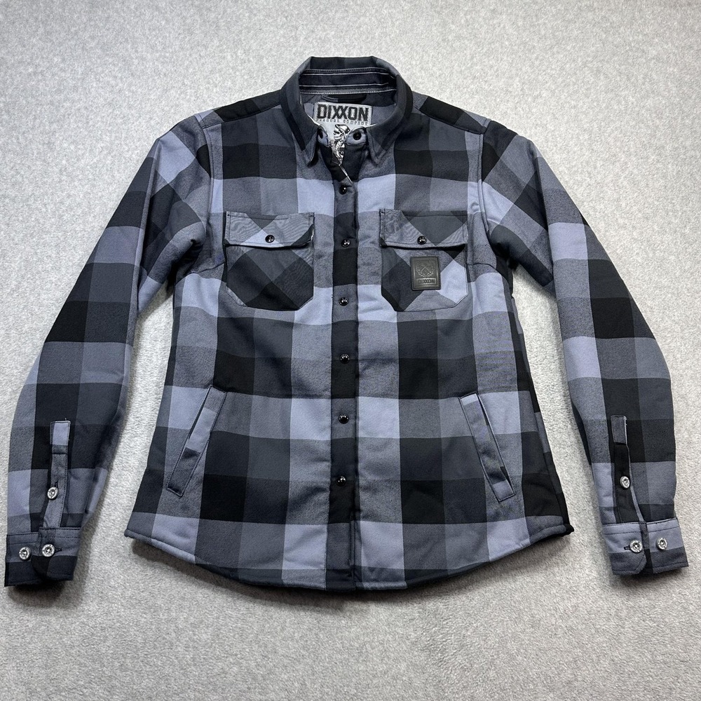 Dixxon Sherpa Lined Jacket Women Small Blue Gray Plaid Flannel Snap La Muerte